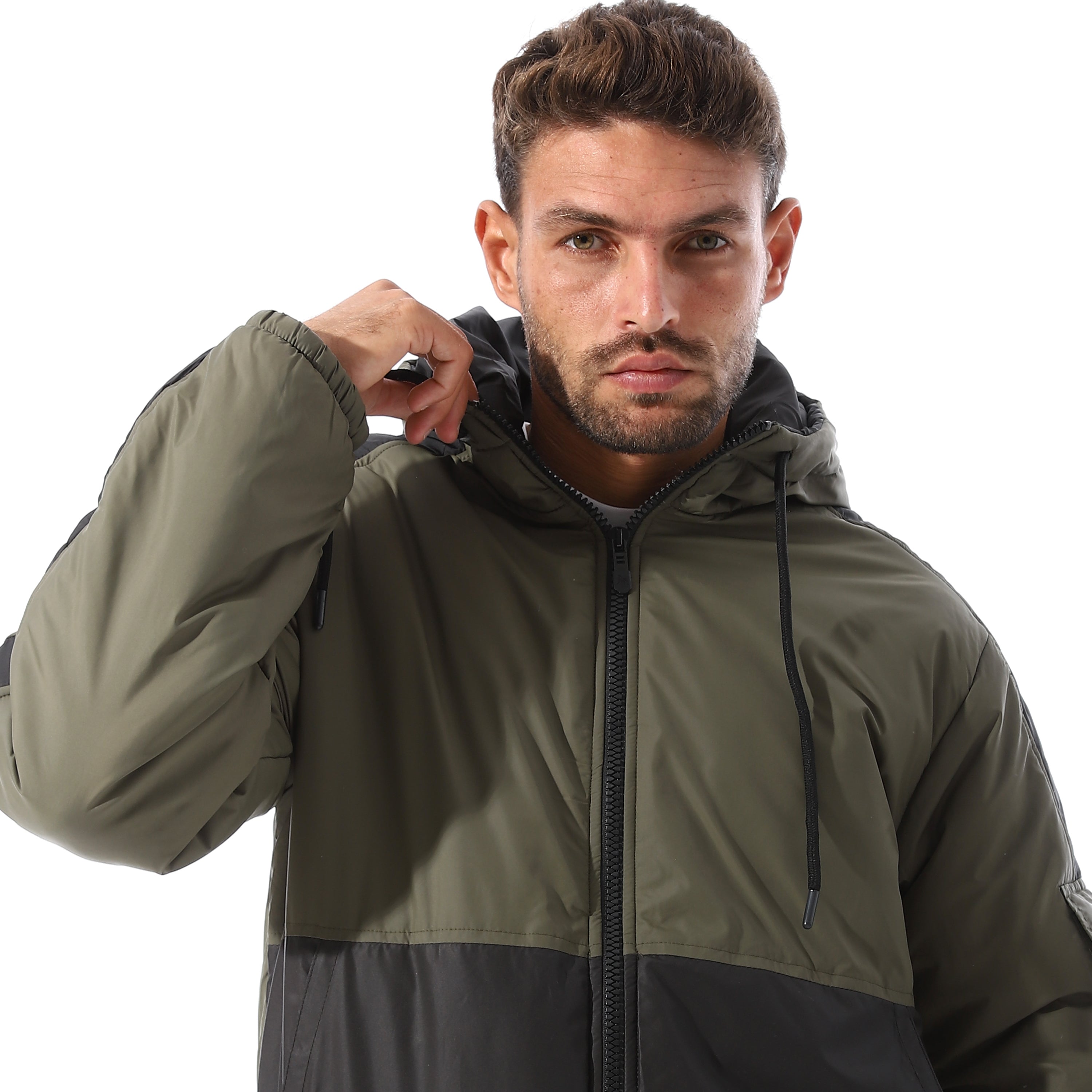 Two_Tone_Color_Block_Zipper_Jacket_-_Olive_&_Black