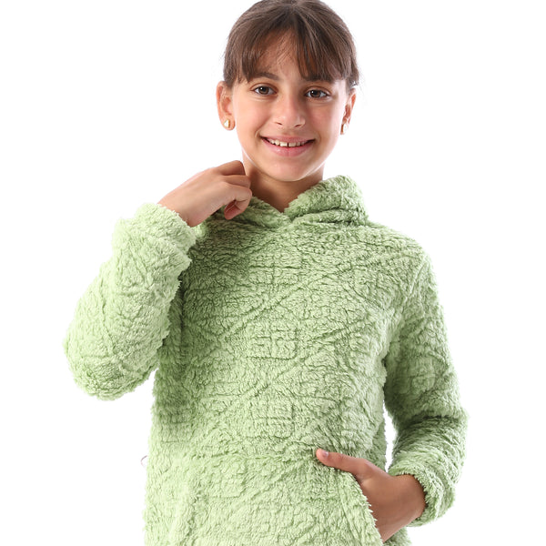 Lattice_Pattern_Fur_Hooded_Girls'_Pajama_-_Light_Green