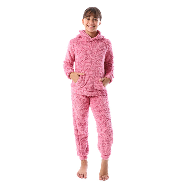 Lattice_Pattern_Fur_Hooded_Girls'_Pajama_-_Kashmir