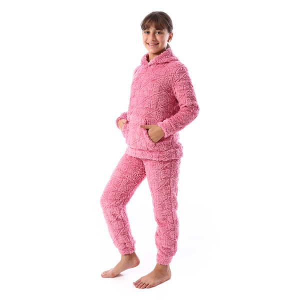 Lattice_Pattern_Fur_Hooded_Girls'_Pajama_-_Kashmir