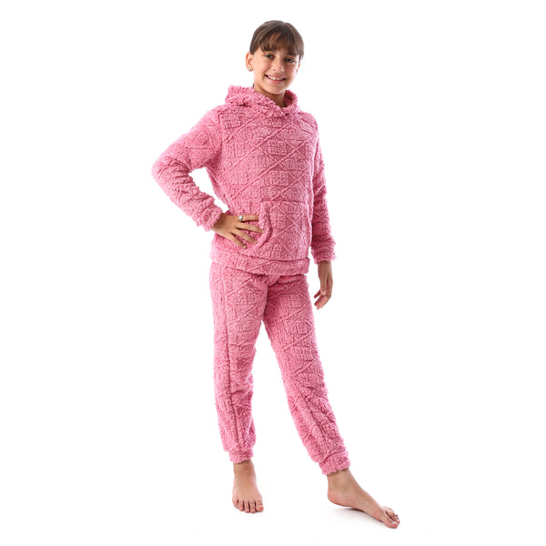 Lattice_Pattern_Fur_Hooded_Girls'_Pajama_-_Kashmir