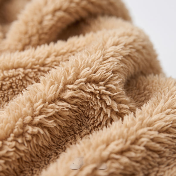 Kangaroo Pockets Slip On Fur Hooded Girls Pajama - Light Beige