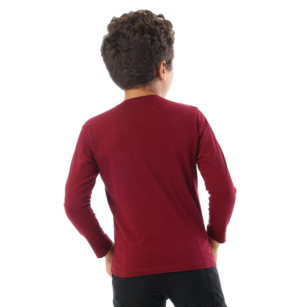 Long Sleeves Crew Neck Printed Boys T-Shirt - Maroon