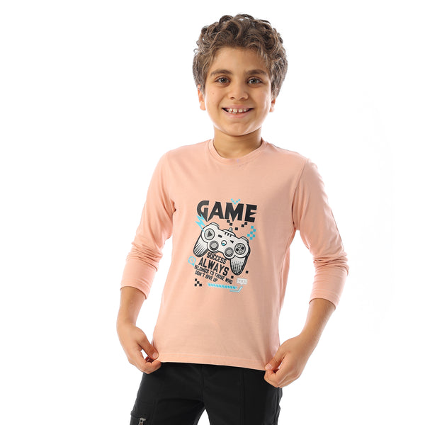 Long Sleeves Crew Neck Printed Boys T-Shirt - Pale Orange