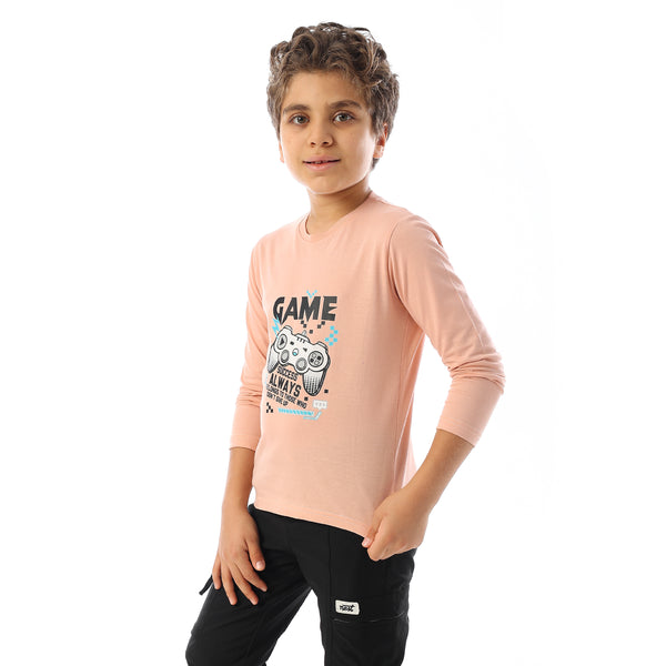 Long Sleeves Crew Neck Printed Boys T-Shirt - Pale Orange