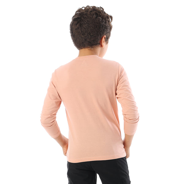 Long Sleeves Crew Neck Printed Boys T-Shirt - Pale Orange