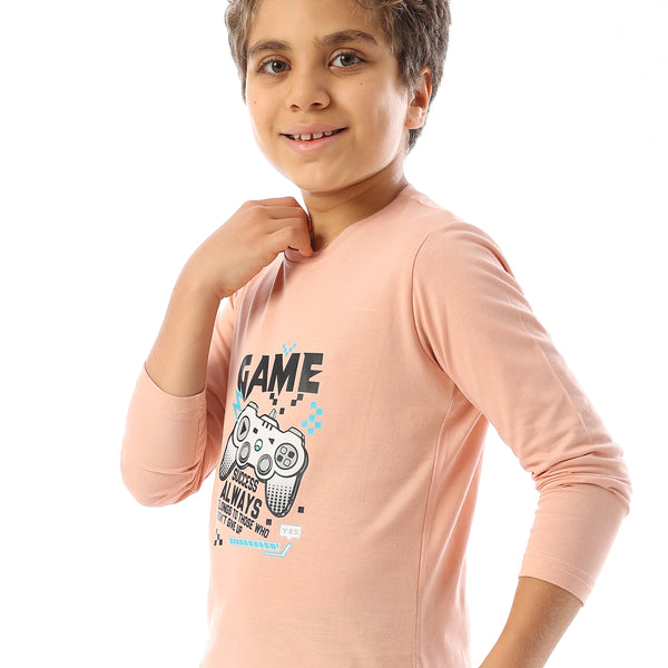 Long Sleeves Crew Neck Printed Boys T-Shirt - Pale Orange