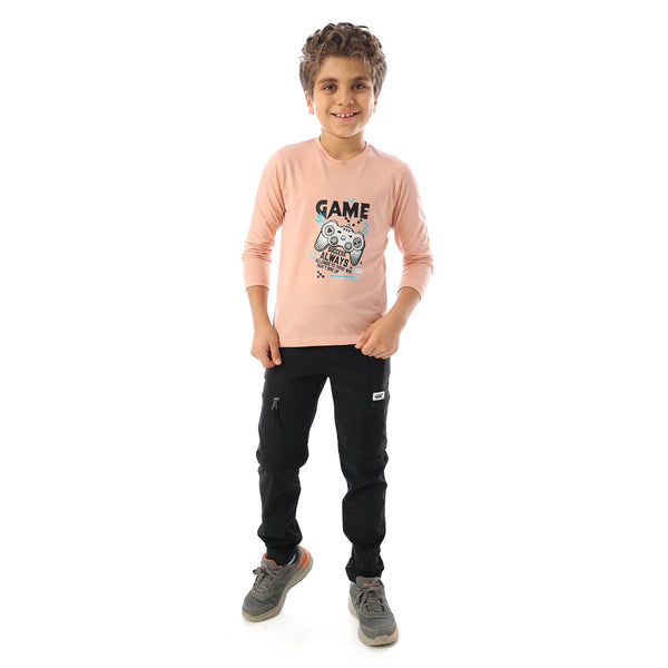 Long Sleeves Crew Neck Printed Boys T-Shirt - Pale Orange