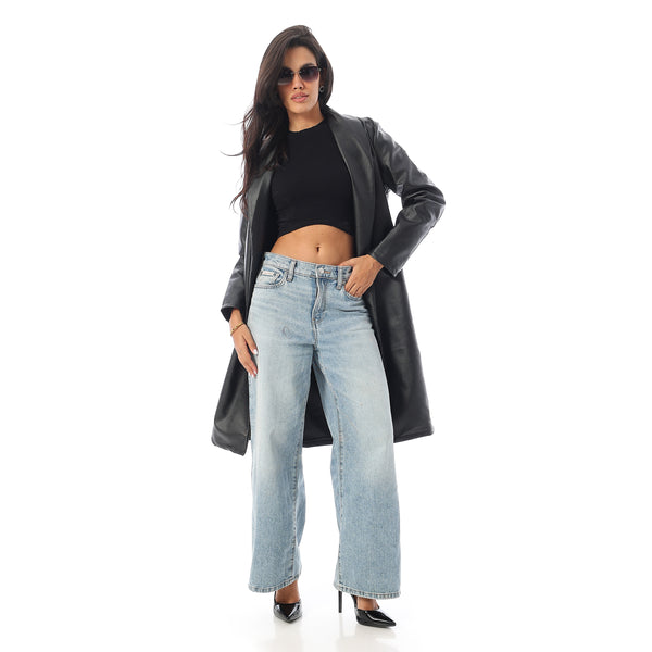 Shawl_Collar_Faux_Leather_Elegant_Coat_-_Black