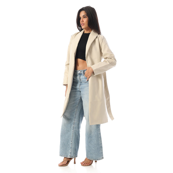 Shawl_Collar_Faux_Leather_Elegant_Coat_-_Beige