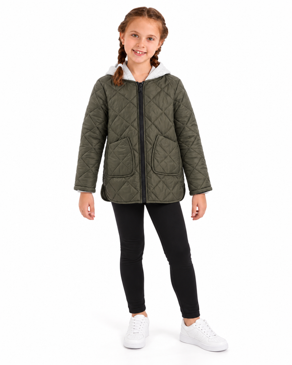 Diamond-quilted_Girls_Hooded_Jacket_-_Dark_Olive
