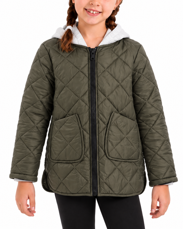 Diamond-quilted_Girls_Hooded_Jacket_-_Dark_Olive