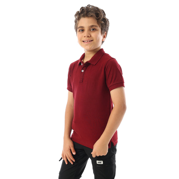 Maroon Short Sleeves Pique Boys Polo Shirt - Maroon