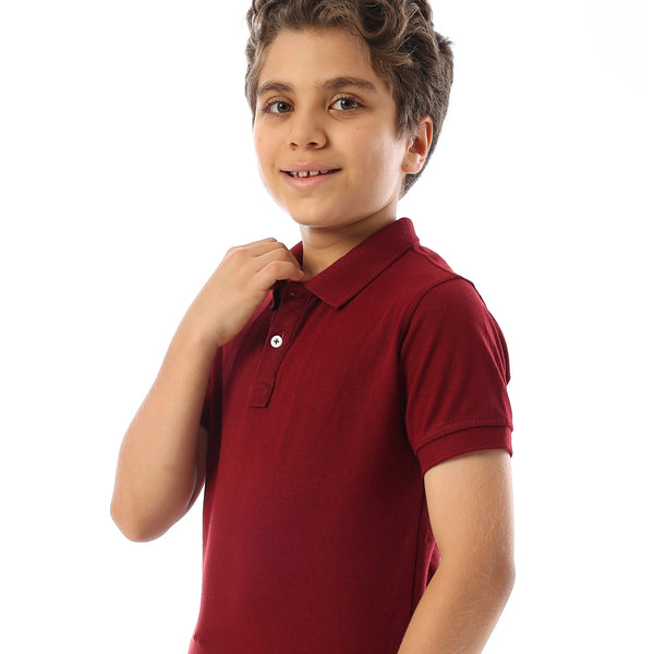 Maroon Short Sleeves Pique Boys Polo Shirt - Maroon