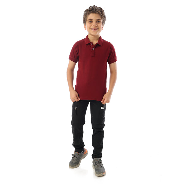 Maroon Short Sleeves Pique Boys Polo Shirt - Maroon