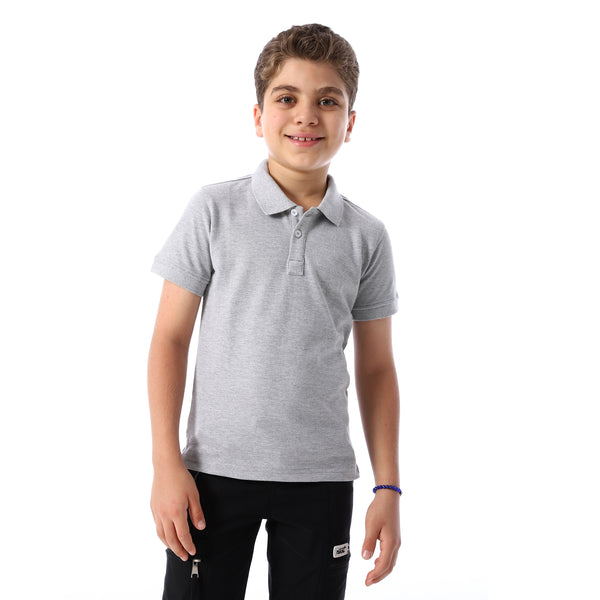 Silver Short Sleeves Pique Boys Polo Shirt - Silver