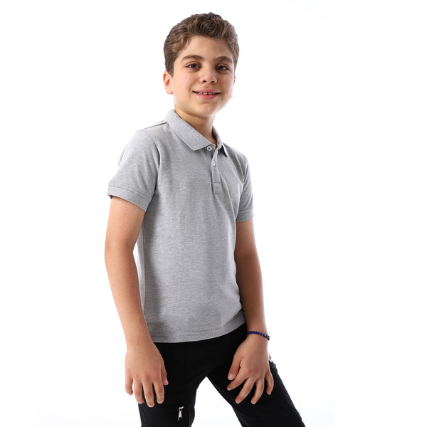 Silver Short Sleeves Pique Boys Polo Shirt - Silver