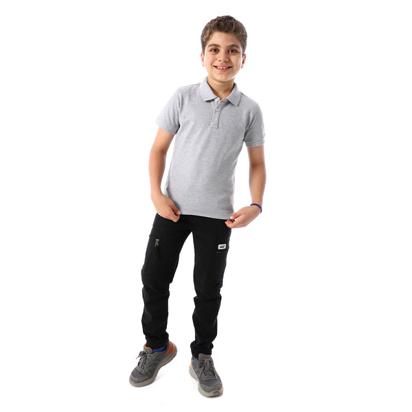 Silver Short Sleeves Pique Boys Polo Shirt - Silver