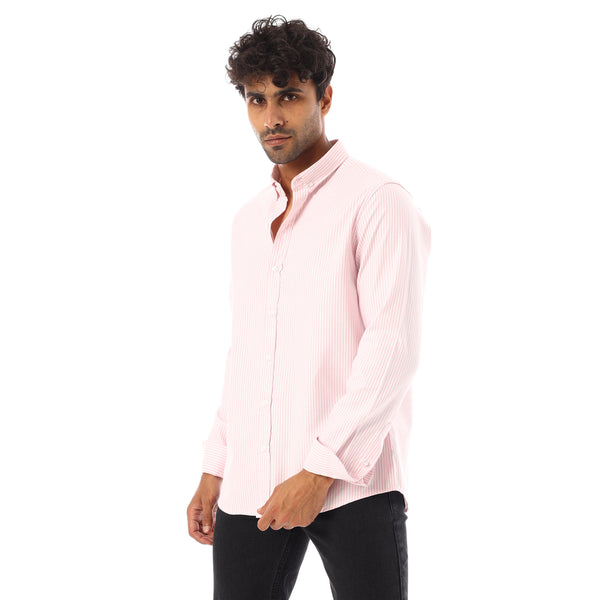 Turn Down Collar Striped Oxford Shirt - Rose