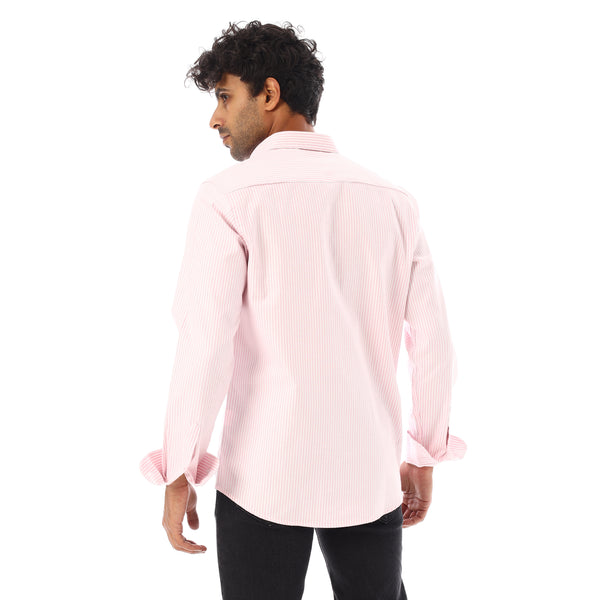 Turn Down Collar Striped Oxford Shirt - Rose
