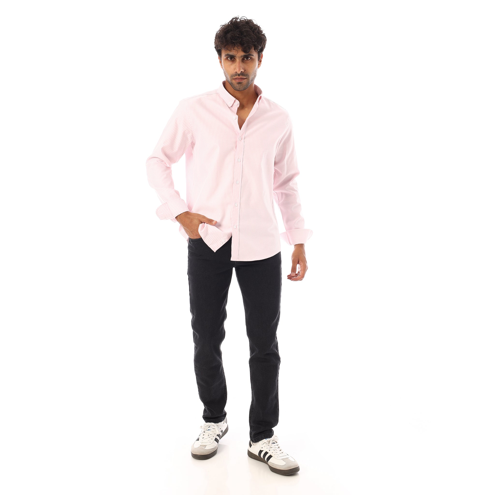 Turn Down Collar Striped Oxford Shirt - Rose