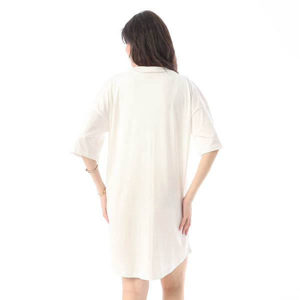 Printed Short Sleeves Oversized Sleepshirt - Off White