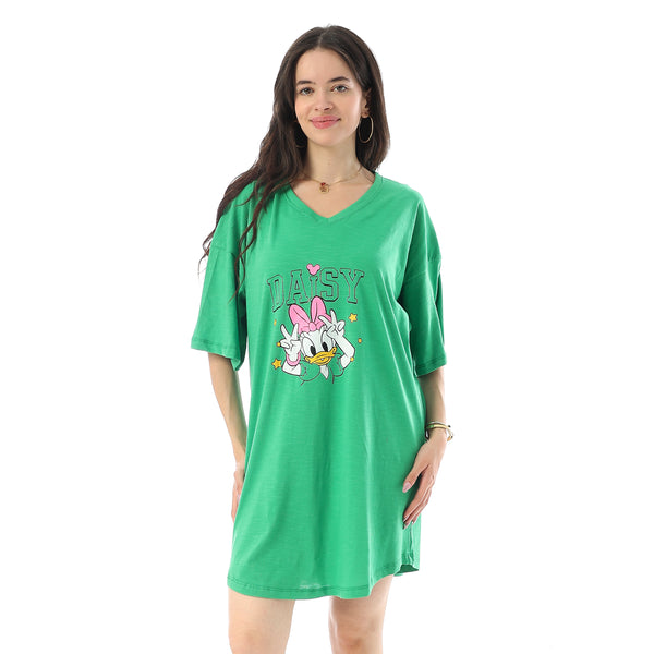 Printed Short Sleeves Oversized Sleepshirt - Green