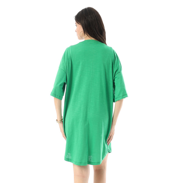 Printed Short Sleeves Oversized Sleepshirt - Green