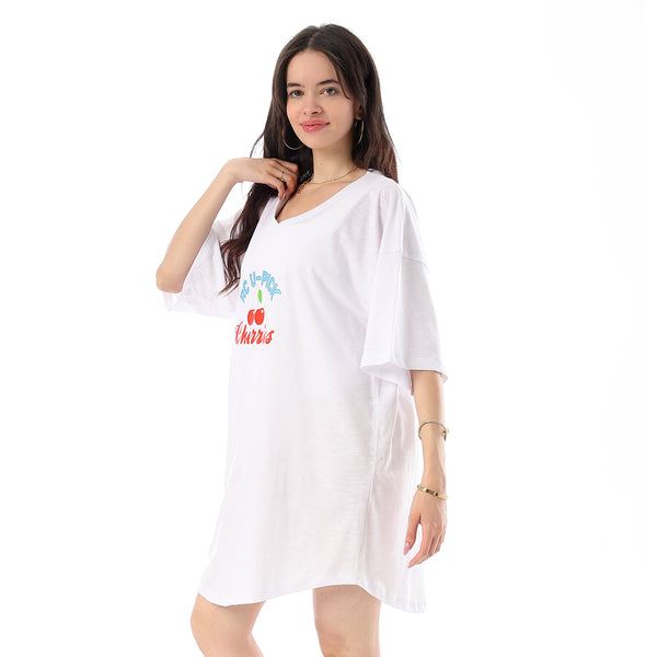 Printed Short Sleeves Oversized Sleepshirt - White