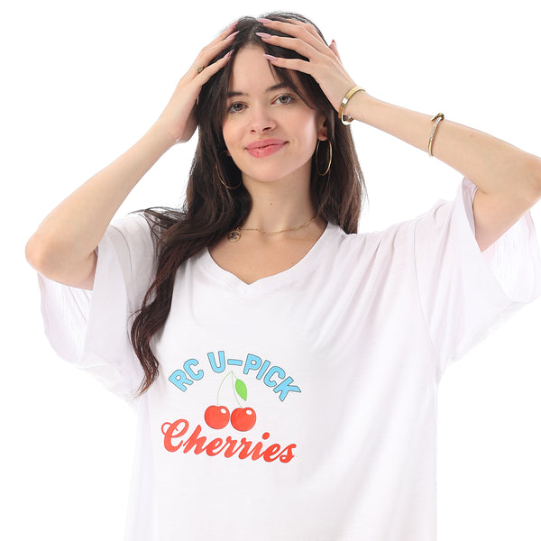 Printed Short Sleeves Oversized Sleepshirt - White