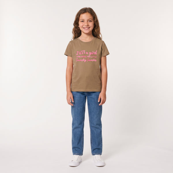 Regular Fit Slip On Printed Girls T-Shirt - Café