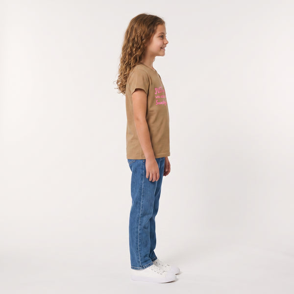 Regular Fit Slip On Printed Girls T-Shirt - Café