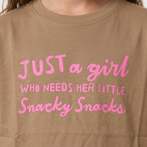 Regular Fit Slip On Printed Girls T-Shirt - Café