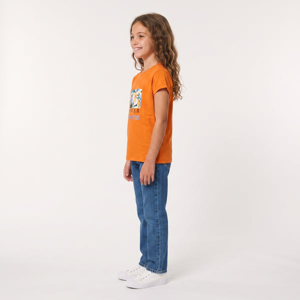 Regular Fit Slip On Printed Girls T-Shirt - Orange