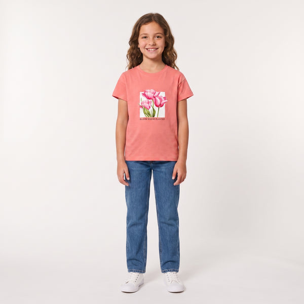 Regular Fit Slip On Printed Girls T-Shirt - Coral Pink