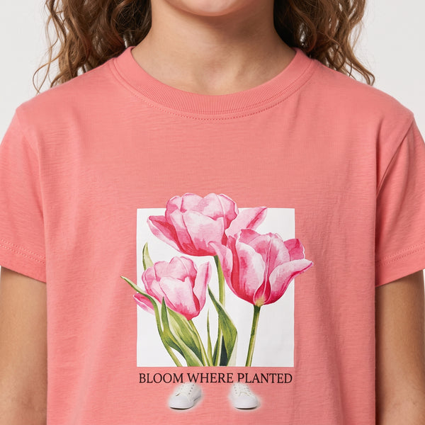 Regular Fit Slip On Printed Girls T-Shirt - Coral Pink