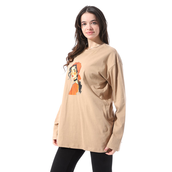 Printed_Loose_Fit_Women_Long_T-Shirt_-_Beige