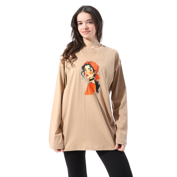 Printed_Loose_Fit_Women_Long_T-Shirt_-_Beige