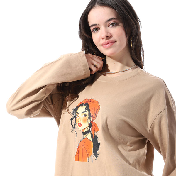 Printed_Loose_Fit_Women_Long_T-Shirt_-_Beige