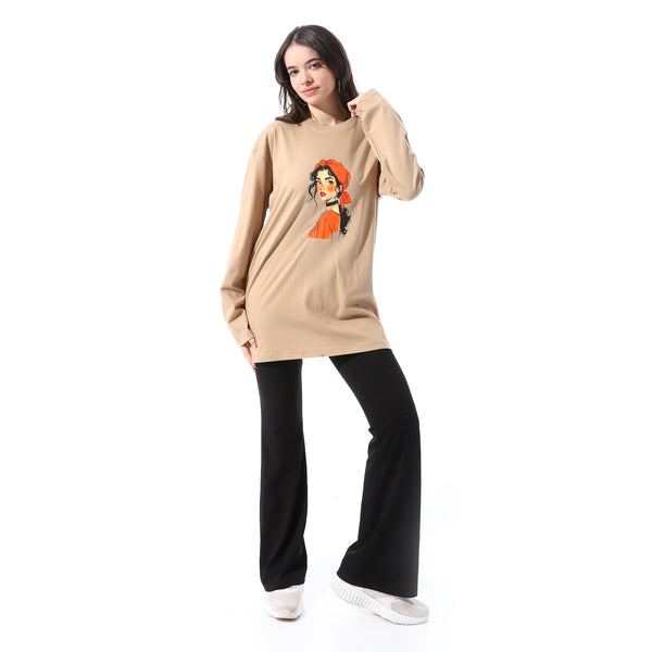 Printed_Loose_Fit_Women_Long_T-Shirt_-_Beige