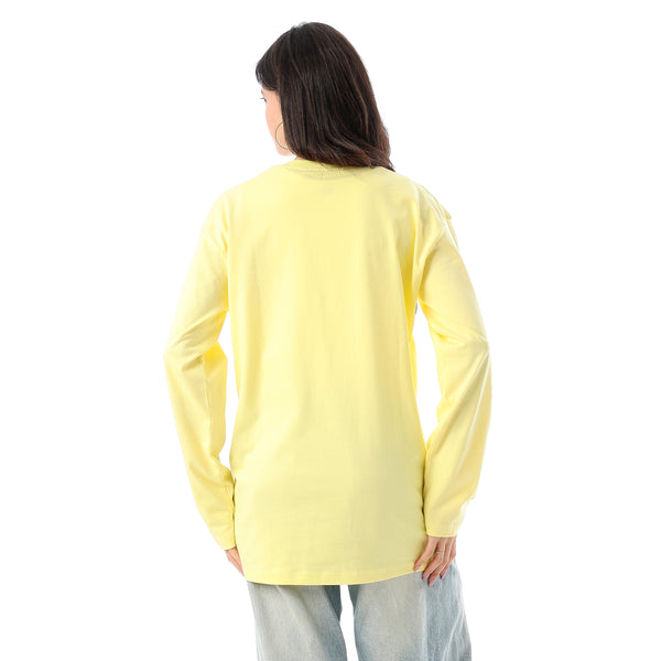 Crew Neck Printed Long Sleeves Oversized T-Shirt - Yellow