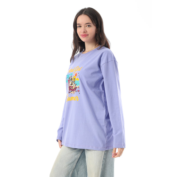 Crew Neck Printed Long Sleeves Oversized T-Shirt