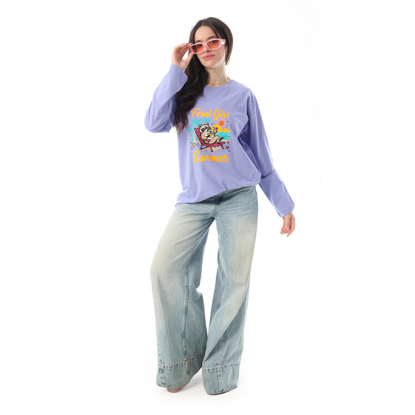 Crew Neck Printed Long Sleeves Oversized T-Shirt