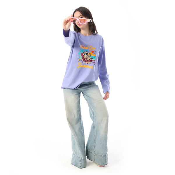 Crew Neck Printed Long Sleeves Oversized T-Shirt