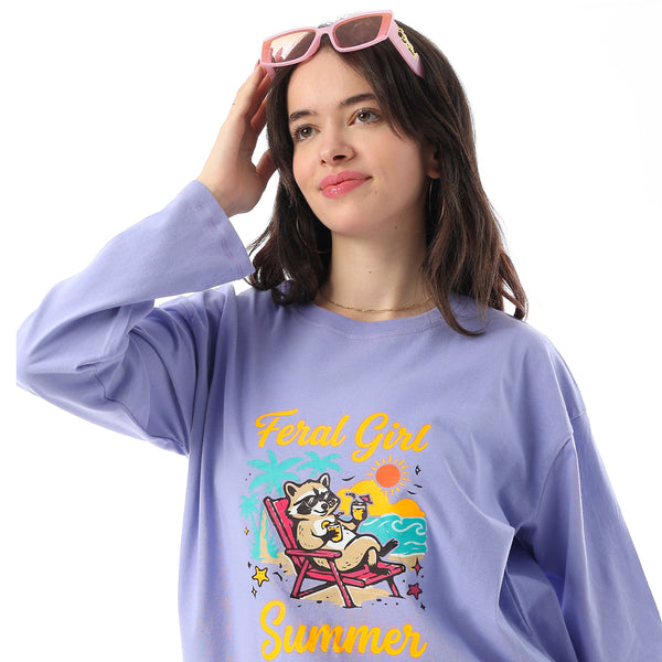Crew Neck Printed Long Sleeves Oversized T-Shirt