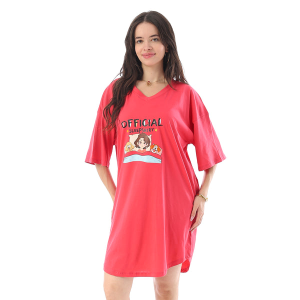 Printed Short Sleeves Oversized Sleepshirt - Watermelon
