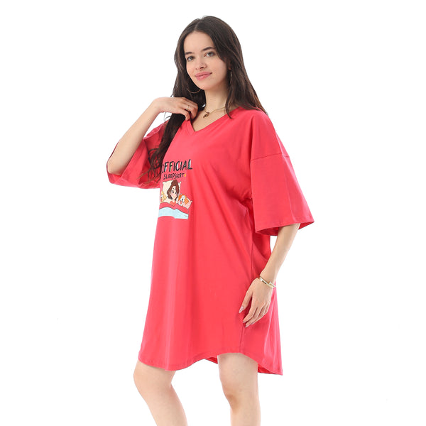 Printed Short Sleeves Oversized Sleepshirt - Watermelon