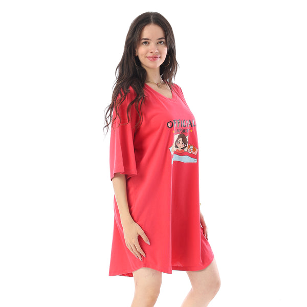 Printed Short Sleeves Oversized Sleepshirt - Watermelon