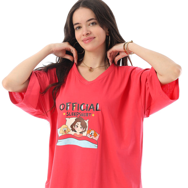 Printed Short Sleeves Oversized Sleepshirt - Watermelon