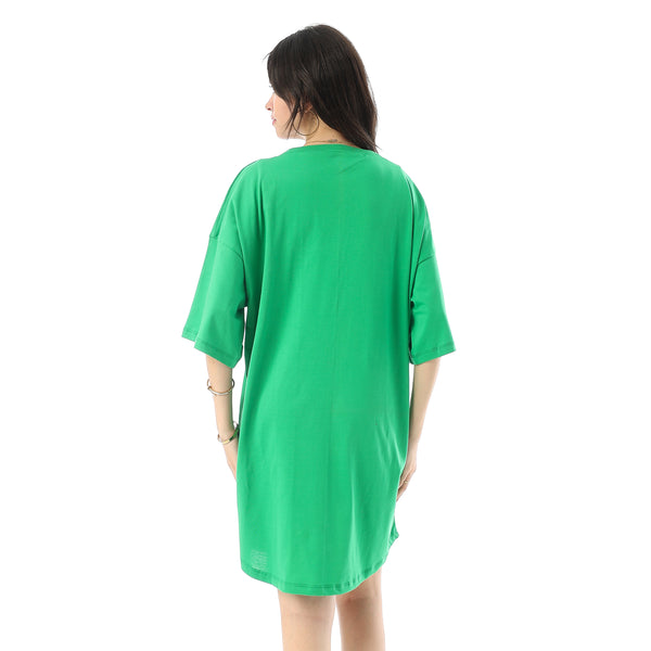 Printed Short Sleeves Oversized Sleepshirt - Light Green